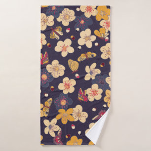 blooming cherry and butterflies seamless pattern. bath towel