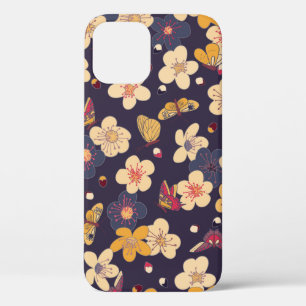 blooming cherry and butterflies seamless pattern. iPhone 12 case