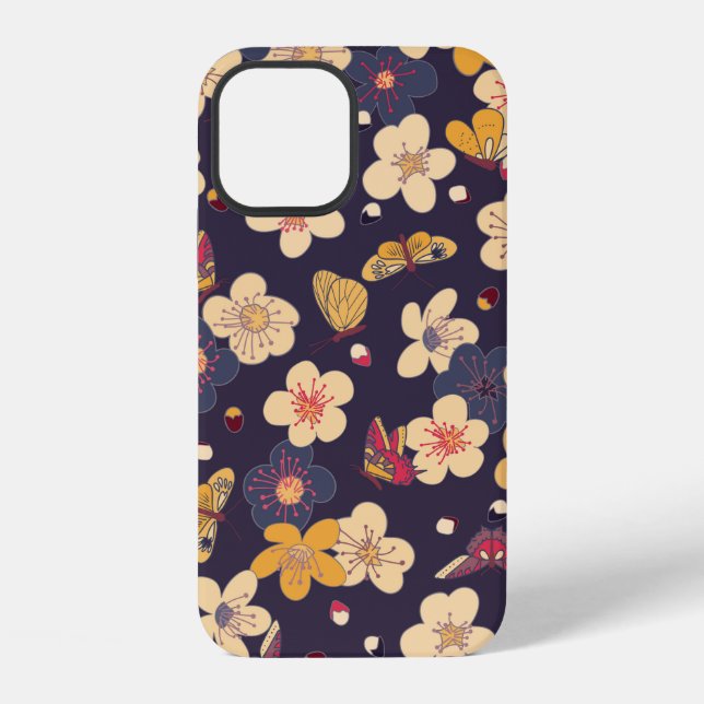 blooming cherry and butterflies seamless pattern.  iPhone case (Back)