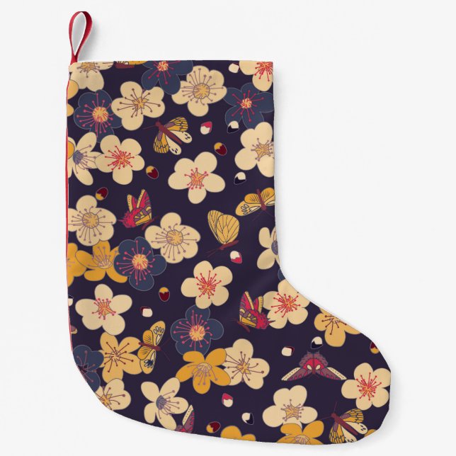 blooming cherry and butterflies seamless pattern.  small christmas stocking (Front)