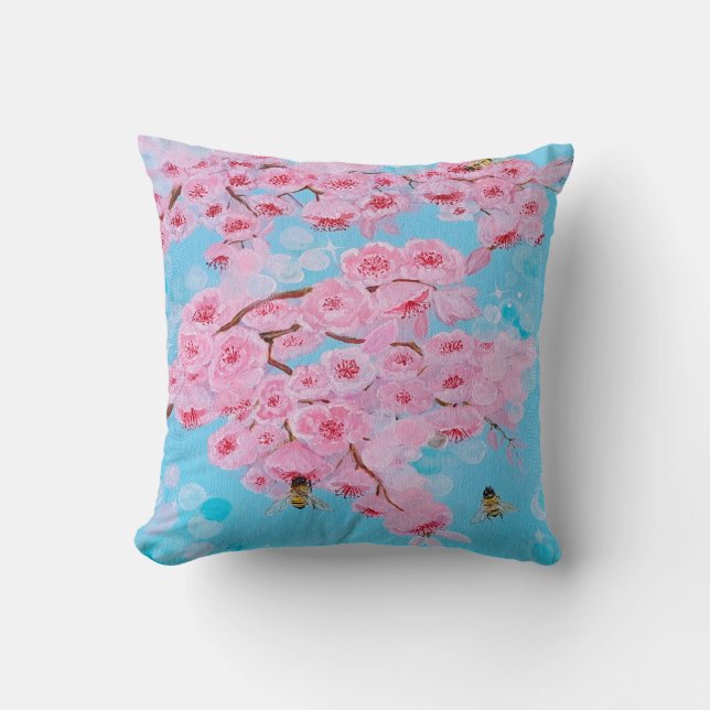 Blooming cherry blossom on pillow  (Front)