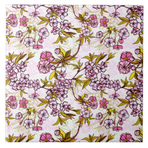 Blooming Cherry Blossom Pattern Ceramic Tile
