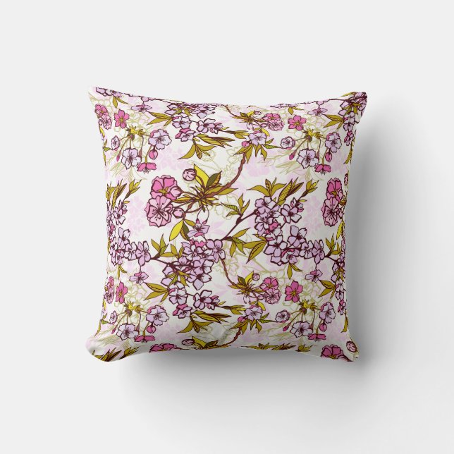 Blooming Cherry Blossom Pattern Cushion (Front)