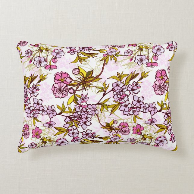 Blooming Cherry Blossom Pattern Decorative Cushion (Front)