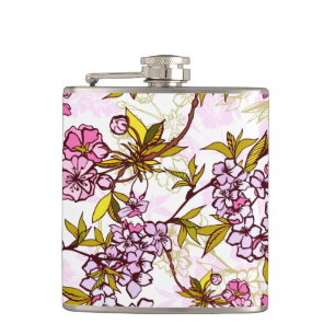 Blooming Cherry Blossom Pattern Hip Flask