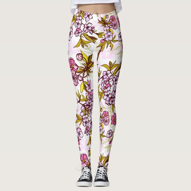 Blooming Cherry Blossom Pattern  Leggings (Front)