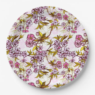 Blooming Cherry Blossom Pattern Paper Plate