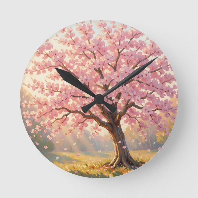  Blooming Cherry Blossom Tree Spring  Round Clock (Front)