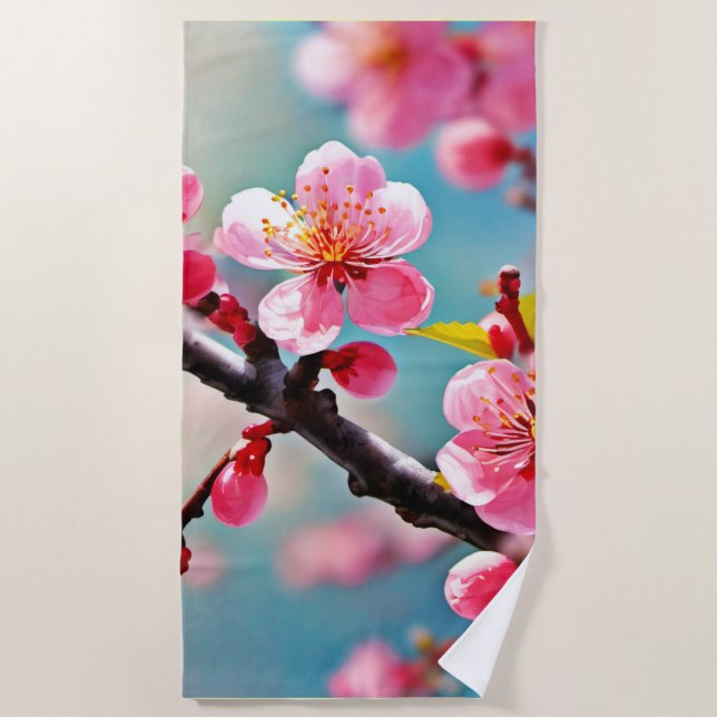 Blooming Cherry Blossoms in Spring Beach Towel (Front)