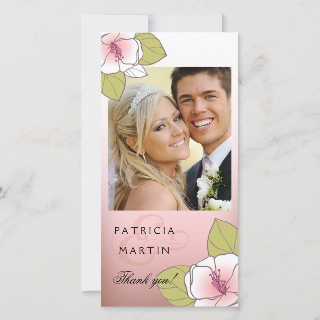 Blooming Cherry Blossoms Photo Thank You pink Card (Front)