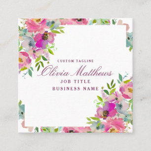 Blooming Chic Blush Pink Floral Framed Square Square Business Card