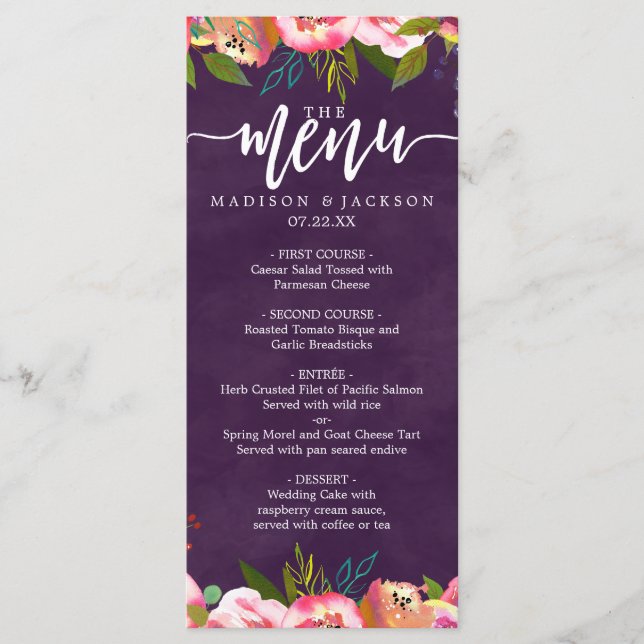 Blooming Chic Colour Editable Wedding Menu (Front)