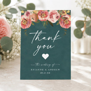Blooming Chic Deep Teal Green Wedding Photo Thank You Card
