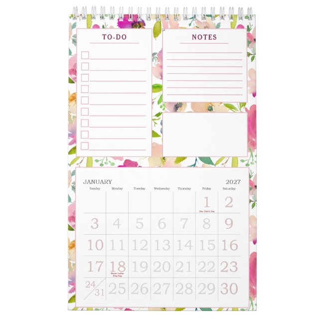 Blooming Chic Floral Personal Monthly To-Do Calendar (Jan 2027)
