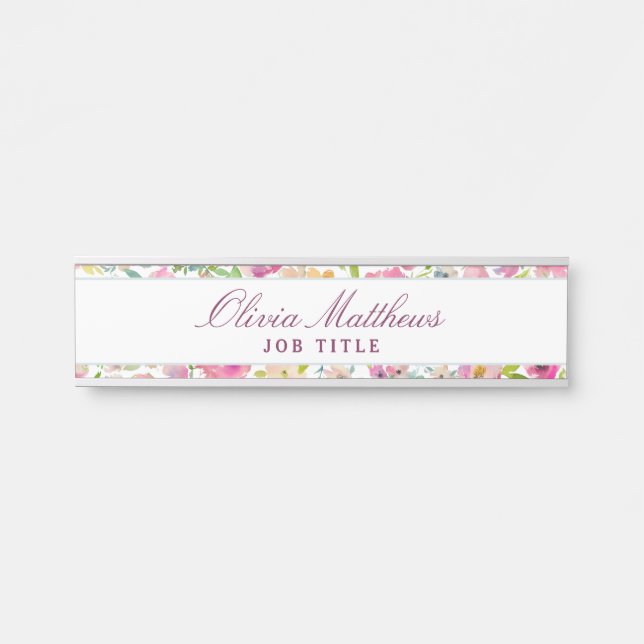Blooming Chic Mint & Blush Floral Business Name Door Sign (Front)