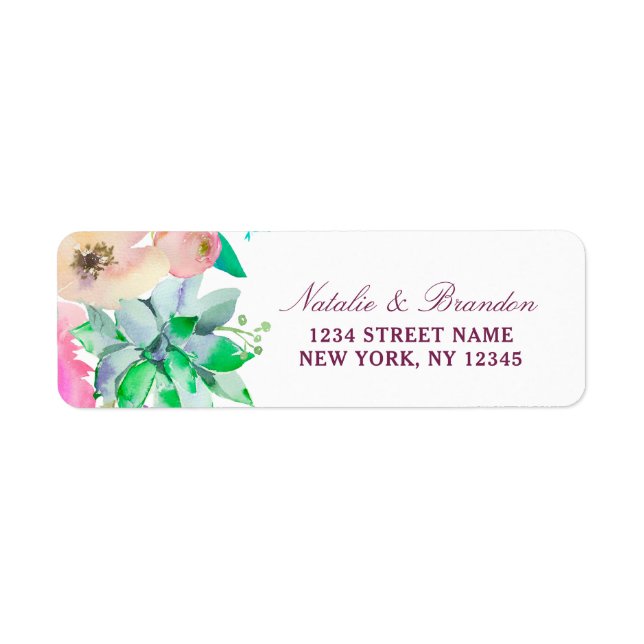 Blooming Chic Mint & Blush Wedding Return Address Label (Front)
