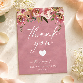 Blooming Chic Wild Rose Pink Wedding Photo Thank You Card