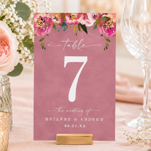 Blooming Chic Wild Rose Pink Wedding Table Number