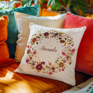 Blooming Circle Pressed Flower Art by S. Frigui Cushion