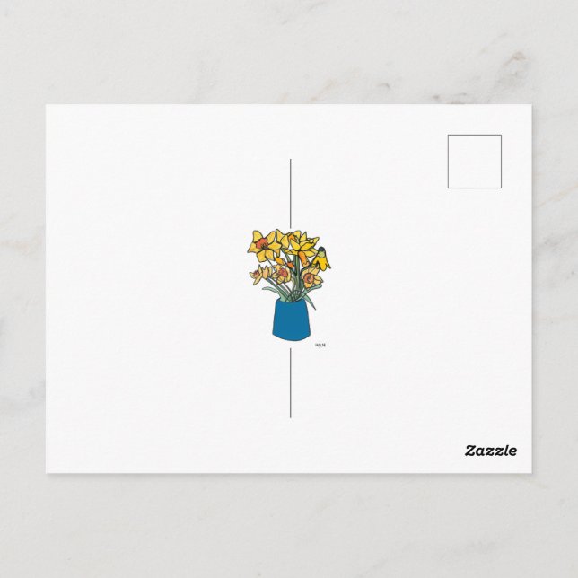 Blooming continuous line flowers in vase postcard (Back)