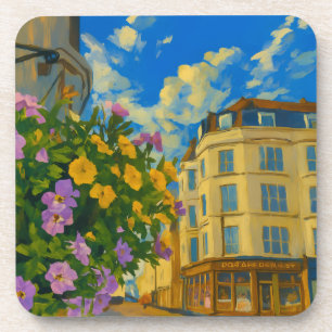 Blooming Corner – Vibrant European Street Coaster