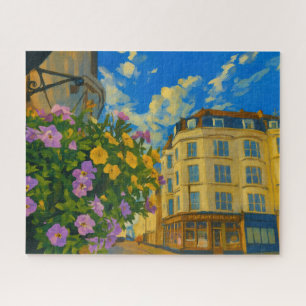 Blooming Corner – Vibrant European Street  Jigsaw Puzzle