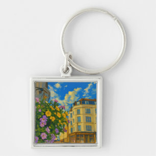 Blooming Corner – Vibrant European Street Key Ring