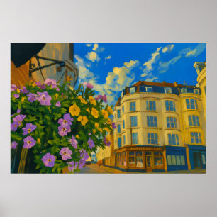 Blooming Corner – Vibrant European Street  Poster