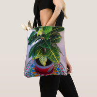 Blooming Croton on Mosaic Table Tote