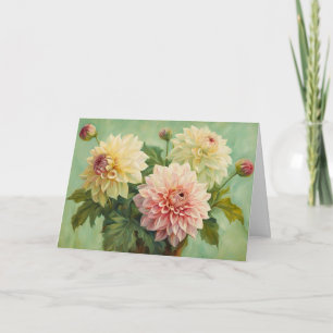 Blooming Dahlia Flowers Illustration Card