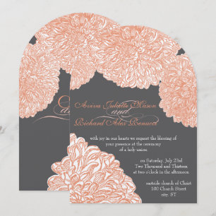 Blooming Dahlia Peach Coral Wedding Invitation