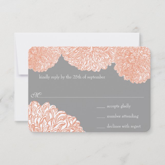 Blooming Dahlia Peach Coral Wedding RSVP Card (Front)