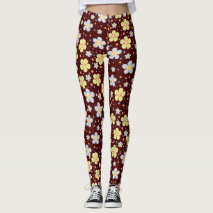 Blooming Daisies. Yellow and Pink D Red BG Leggings