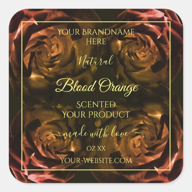Blooming Dark Red Orange Roses Chic Product Labels (Front)