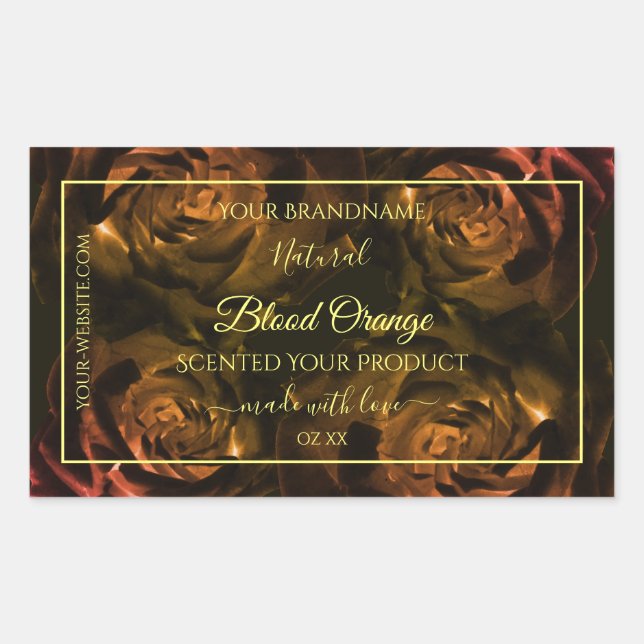 Blooming Dark Red Orange Roses Chic Product Labels (Front)