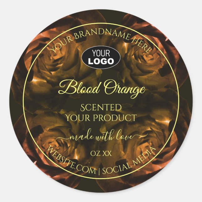 Blooming Dark Red Orange Roses Product Labels Logo (Front)