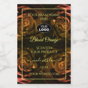 Blooming Dark Red Orange Roses Product Labels Logo