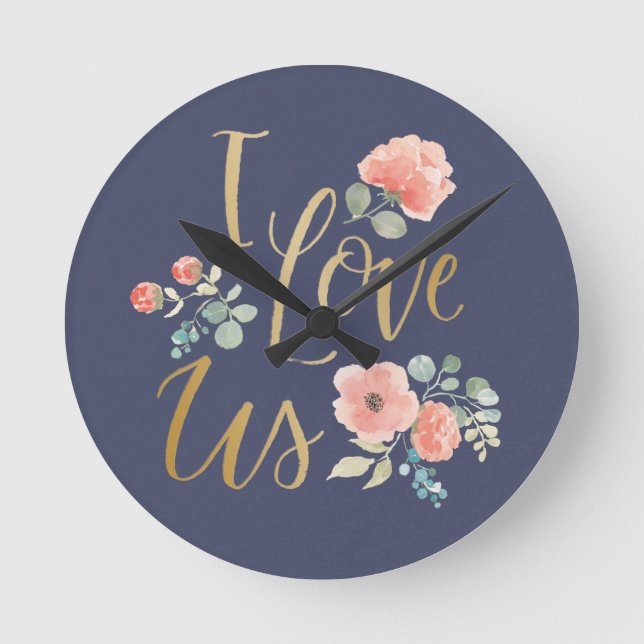 Blooming Delight Blue | I Love Us Round Clock (Front)