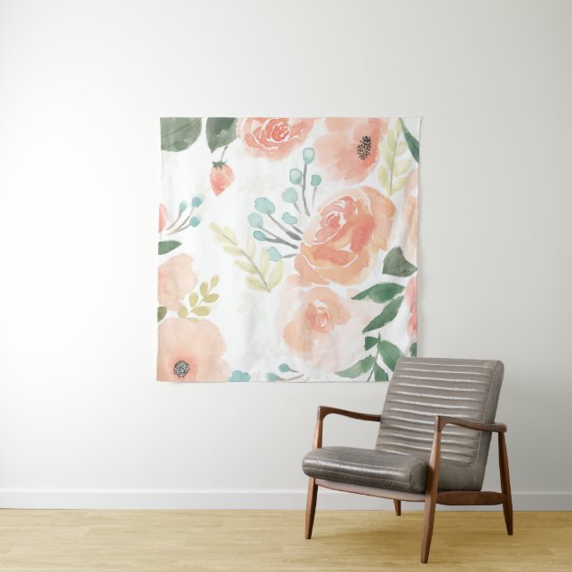 Blooming Delight | Pastel Peach Tapestry (In Situ (Horizontal))