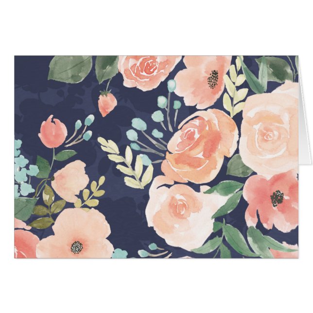 Blooming Delight | Peach & Blue Roses & Poppies (Front Horizontal)