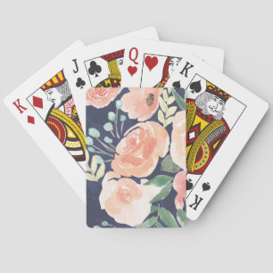 Blooming Delight   Peach & Blue Roses & Poppies Playing Cards