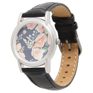 Blooming Delight Peach & Blue Roses & Poppies Watch