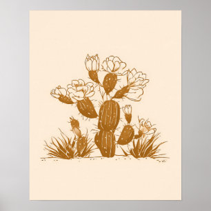 Blooming Desert Cactus Botanical Line Art Print