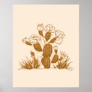 Blooming Desert Cactus Botanical Line Art Print