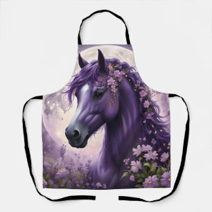 "Blooming Dreams: The Purple Floral Fantasy Horse" Apron