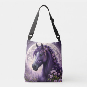 "Blooming Dreams: The Purple Floral Fantasy Horse" Crossbody Bag