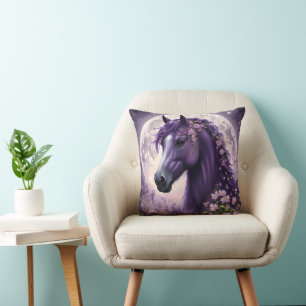 "Blooming Dreams: The Purple Floral Fantasy Horse" Cushion
