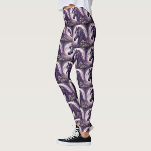 "Blooming Dreams: The Purple Floral Fantasy Horse" Leggings