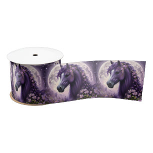 "Blooming Dreams: The Purple Floral Fantasy Horse" Satin Ribbon