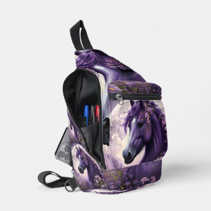 "Blooming Dreams: The Purple Floral Fantasy Horse" Sling Bag